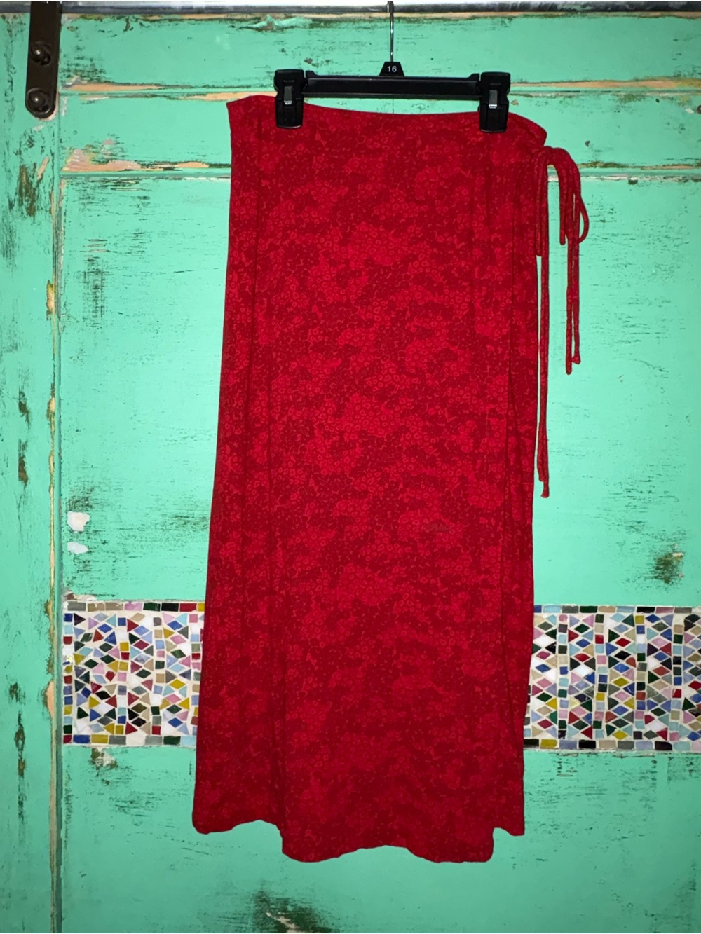 Free People Red Wrap Maxi Skirt with Side Tie